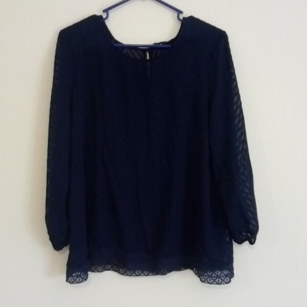 👍 Cute Navy Blue Sheer Top Size XL